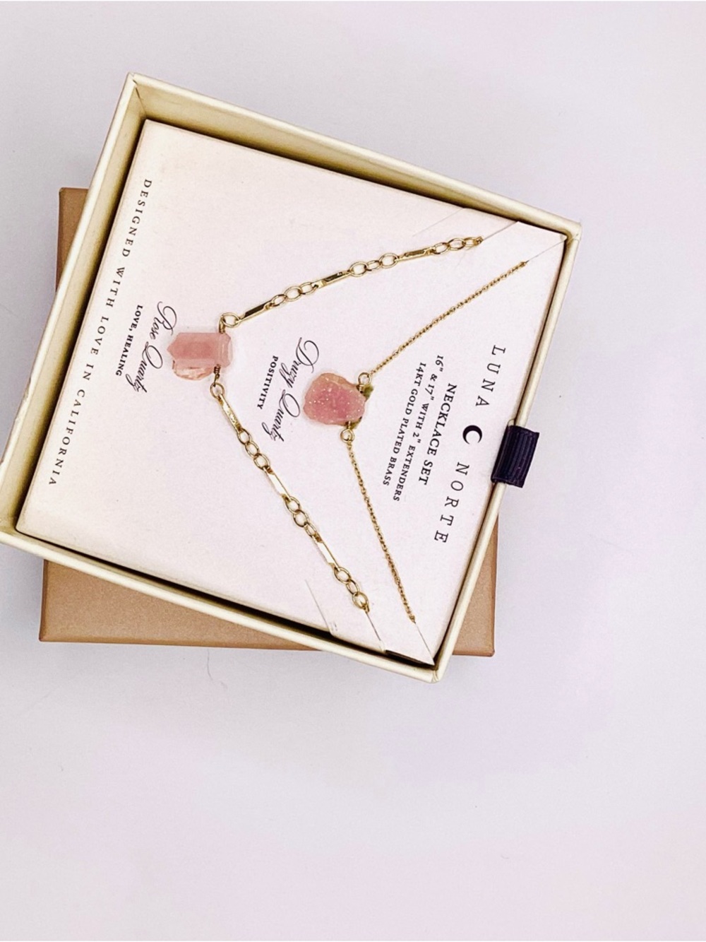 Luna Norte Pink Rose & Druzy Quartz Gold-Plated Necklace Set - Picture 3 of 7
